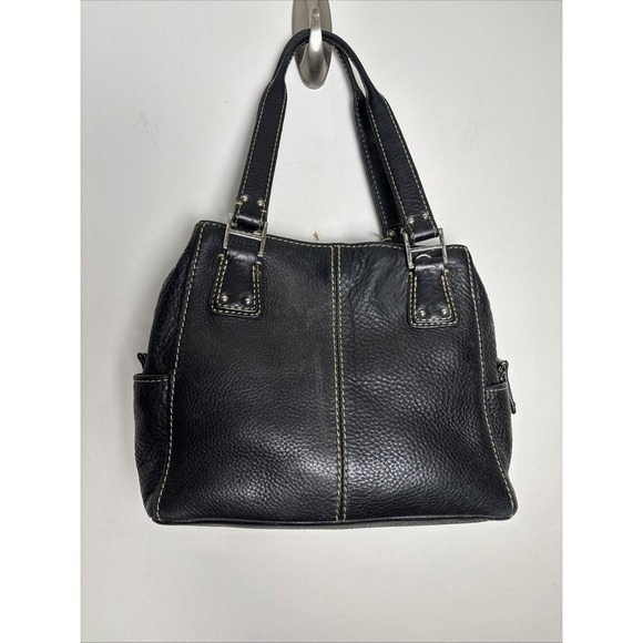 Fossil Blackburn Pebbled Leather Satchel Shoulder Bag Black Two Handle Purse - Picture 2 of 12